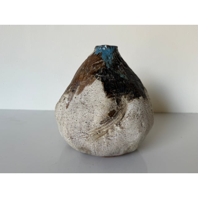 Blue Vintage Organic Studio Art Pottery Ceramic Vase For Sale - Image 8 of 13
