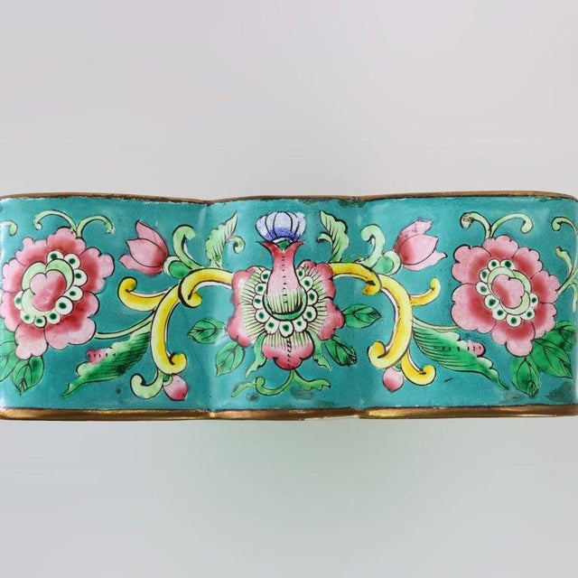 Metal Antique Chinese Cloisonne Enameled Butterfly Shaped Trinket Box C1920 For Sale - Image 7 of 8