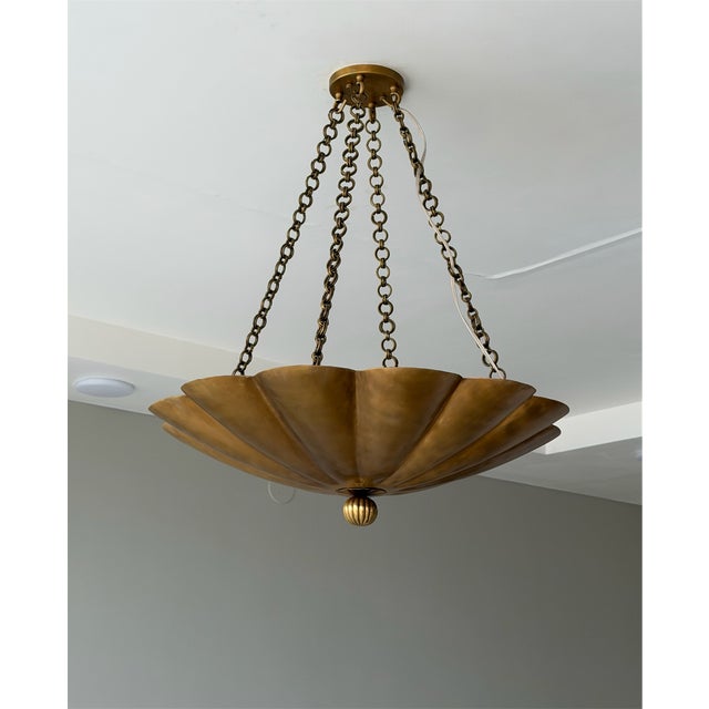 Mid-Century Modern Handmade European Style Pure Brass Scalloped Pendant Light. For Sale - Image 3 of 10