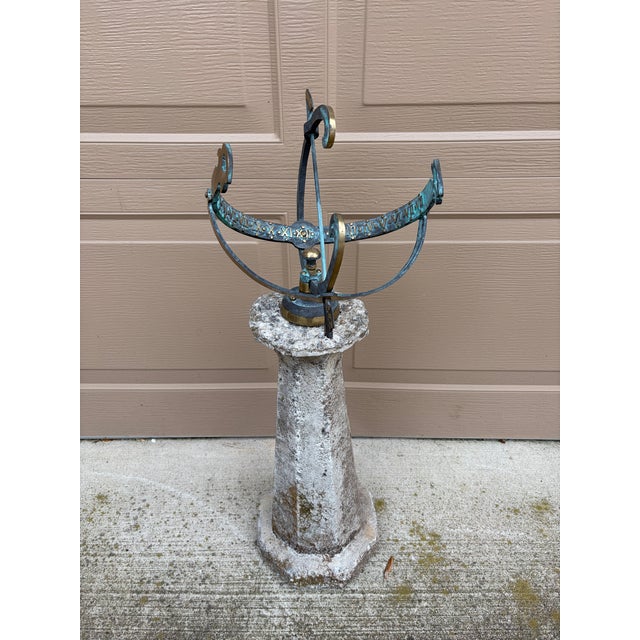 Classical Verdigris Bronze Armillary Sphere on Pedestal – European Garden Accent For Sale - Image 10 of 12