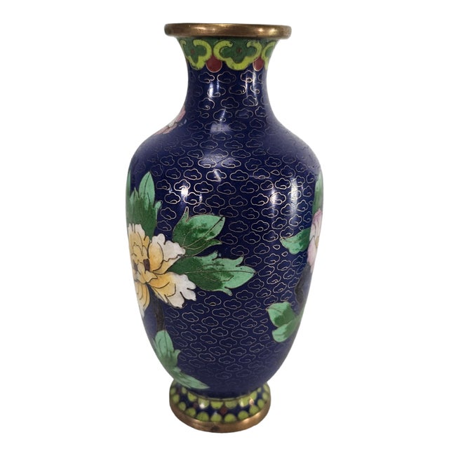 Chinese Chinese Cloisonné Floral Brass Vase 6.25" For Sale - Image 3 of 8