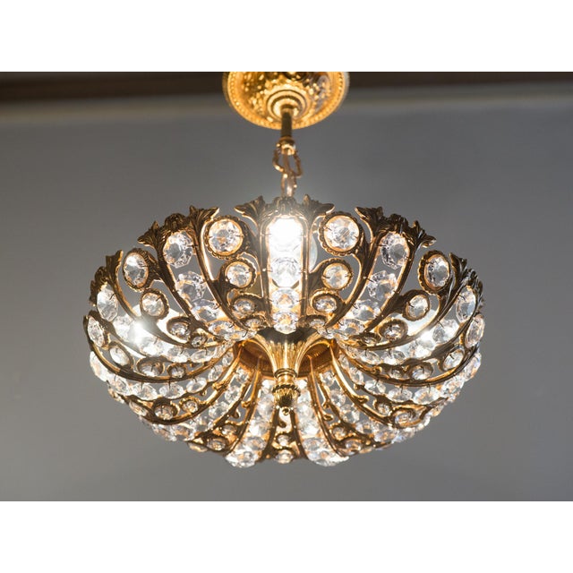1960s Gilt Brass & Faceted Crystal Pendant Lamp For Sale - Image 6 of 10
