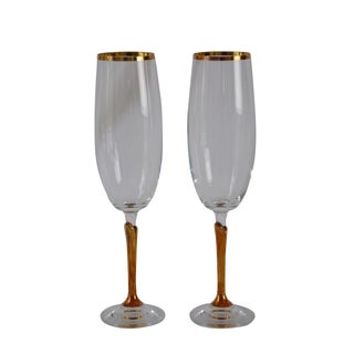Vintage Gold-Rimmed Champagne Flutes - A Pair For Sale