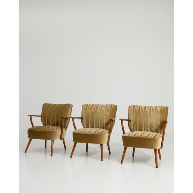 Set of Three Mid-Century Modern Upholstered Armchairs Gold Bronze For Sale - Image 4 of 13