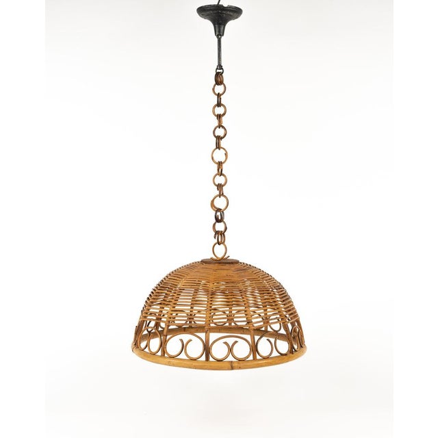 Mid-Century Rattan and Bamboo Pendant, Italy, 1960s For Sale - Image 4 of 15