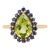 Peridot Blue Sapphire Halo Green 14k Gold Ring Size 6.5, Fine Jewelry by VRJewels For Sale