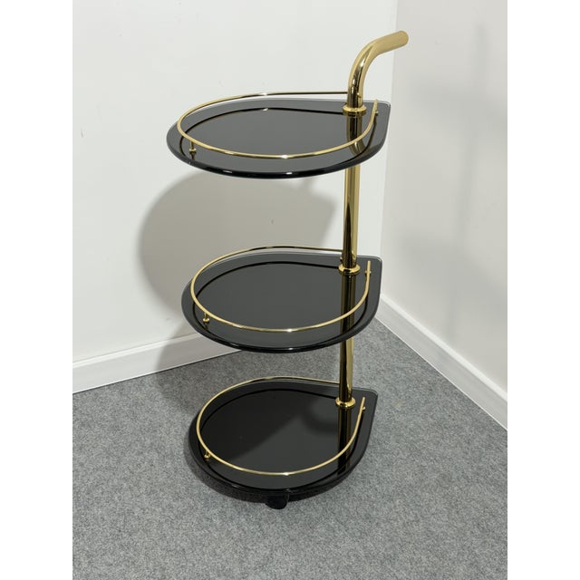 3-Tier Bar Trolley in Gold-Plated Metal and Smoked Glass, 1970 For Sale - Image 3 of 13