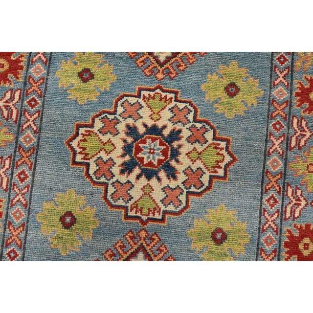 Textile Kazak Runner 2’10” X 9’9” Blue Wool Tribal Hand-Knotted Oriental Rug For Sale - Image 7 of 13