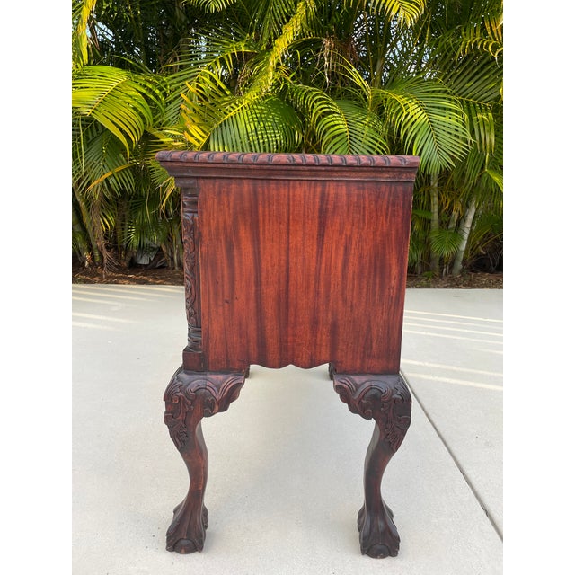 Burnt Umber Vintage From 1960's Carved Mahogany Chippendale Side Entrance Server Table For Sale - Image 8 of 9