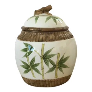 Vintage Coastal Hand Painted Ceramic Bamboo Ginger Jars With Lid