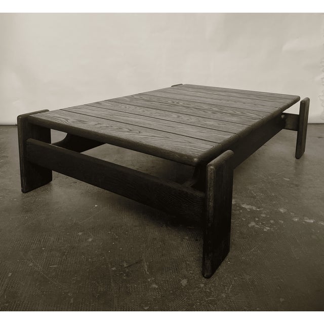 Solid oak Brutalist coffee table.