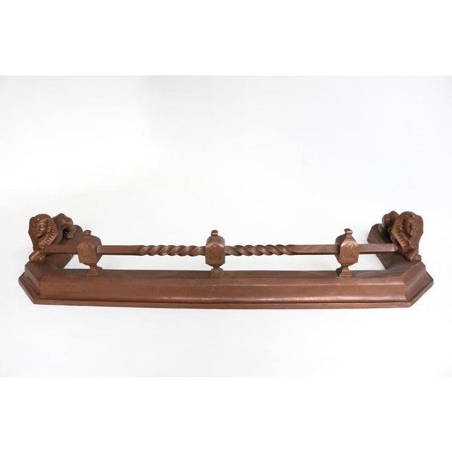 Mid-Century Egyptian Revival Fireplace Fender with Reclining Sphinxes and Turned Rod Detailing For Sale - Image 5 of 14