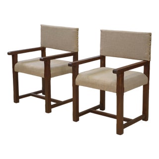 Upholstered Oak Armchairs, 1950s, Set of 2 For Sale