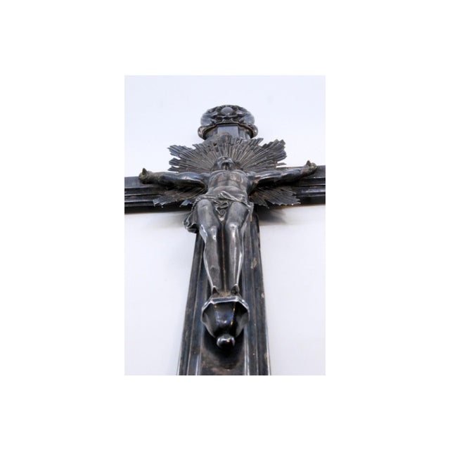 Silver Silver Crucifix with Wooden Interior with Reliefs For Sale - Image 8 of 9