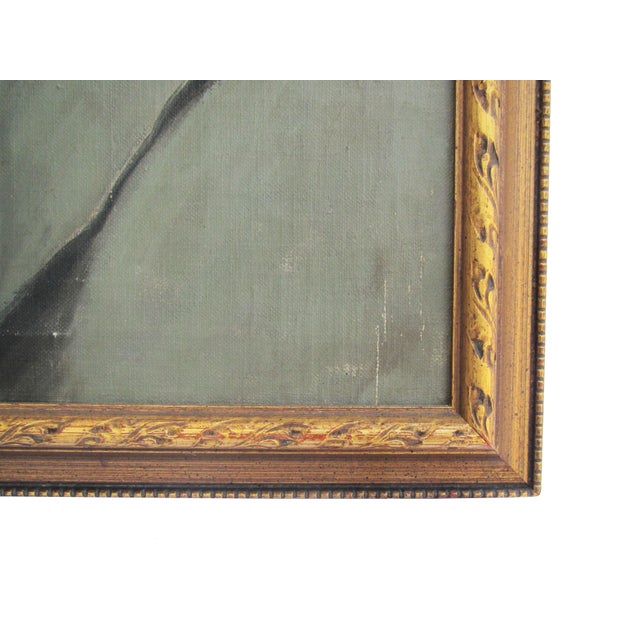 Oil painting portrait of man in gray suit in profile with gold frame. Unsigned.