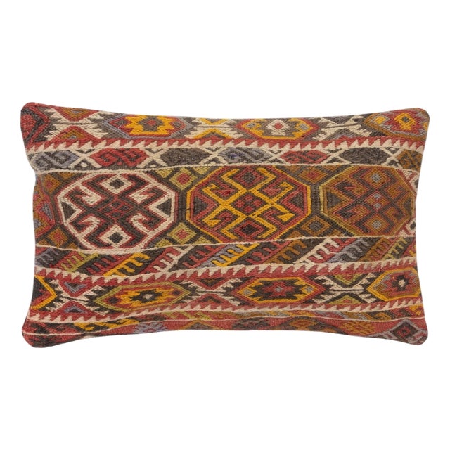 14"x24" Hand-Woven Kilim Cushion Cover. Traditional Turkish Lumbar Pillow Cover For Sale