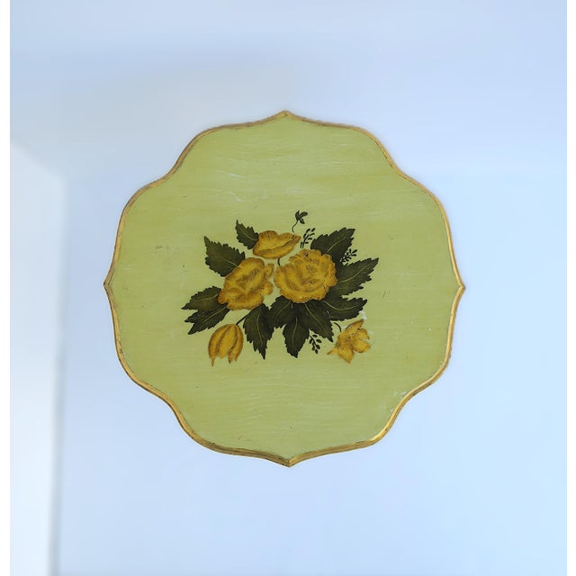 Gold Gold Giltwood Scalloped Side Accent Table With Floral Top, Late 20th Century For Sale - Image 8 of 15