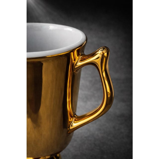 Vintage Mid-Century Hall China Gold Luster Pedestal Irish Coffee Mugs — Pair, Model 1273 — Made in Usa For Sale - Image 4 of 8