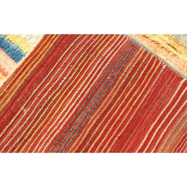Mid 20th Century Vintage Turkish Angora Tulu Rug With Stripe Design in Yellow, Green, Red & Blue For Sale - Image 11 of 12
