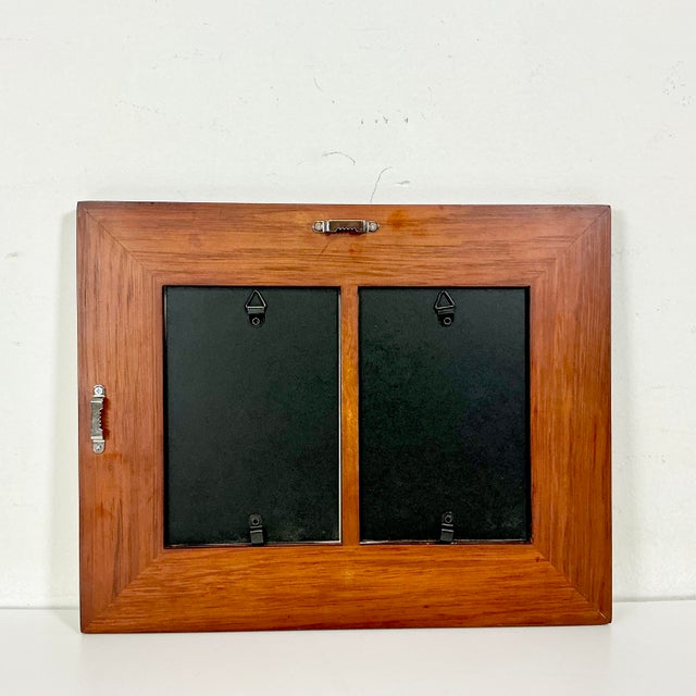 Contemporary 1980s Vintage Boho Chic Arts & Crafts Mahogany Dual Photo Wall Picture Frame. For Sale - Image 3 of 8
