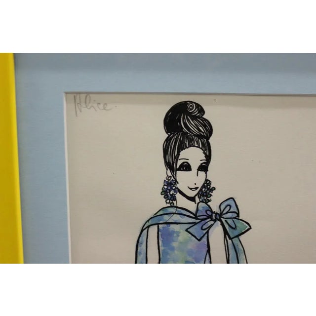 1980s Nina Ricci 'Aster' 83 Watercolor Fashion Plate From a Beverly Hills Estate For Sale - Image 5 of 6