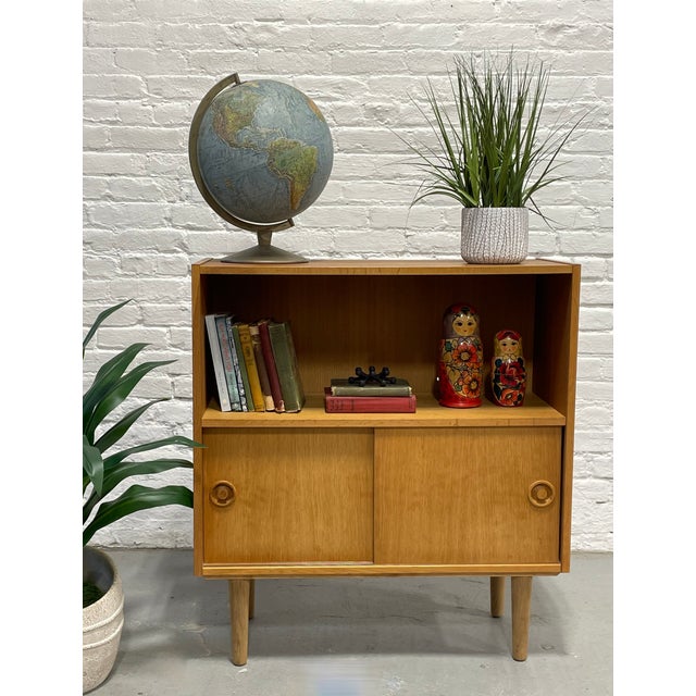 Mid Century Modern Oak Bookcase | Danish MCM Storage Cabinet, C. 1960’s For Sale - Image 4 of 12