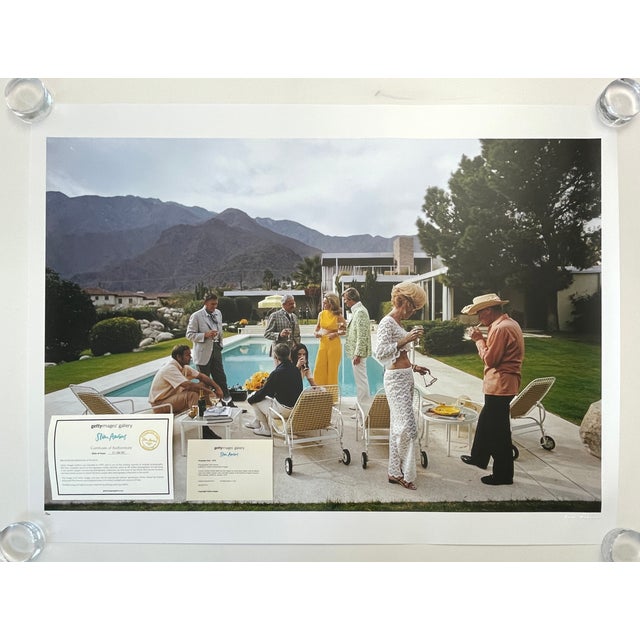 Slim Aarons 1970s "Poolside Chat", Palm Springs 1970, Limited Edition 1/150, 30" X 40" C-Print by Slim Aarons For Sale - Image 4 of 9