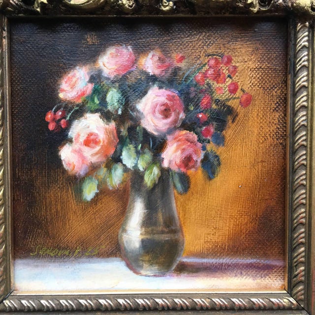 Victorian Framed Original Pink Roses Floral Painting Wall Decor by Valeriya Serova For Sale - Image 3 of 12