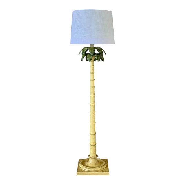 Faux Bamboo Coastal Palm Tree Floor Lamp With Metal Fronds For Sale