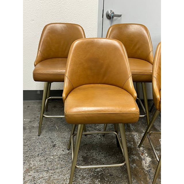 Brown West Elm Mid Century Swivel Counter Stools, Set of Five For Sale - Image 8 of 12
