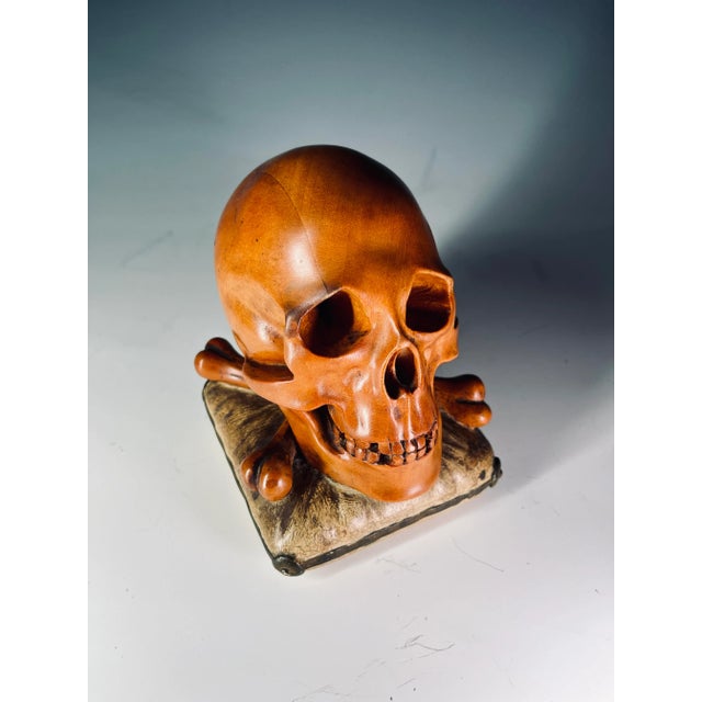 Memento Mori Wooden Sculpture of a Skull For Sale - Image 3 of 8