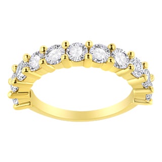 14K Yellow Gold Plated .925 Sterling Silver 2.00 Cttw Shared Prong Set Round-Diamond 11 Stone Band Ring (J-K Color, I1-I2 Clarity) - Size 7 For Sale