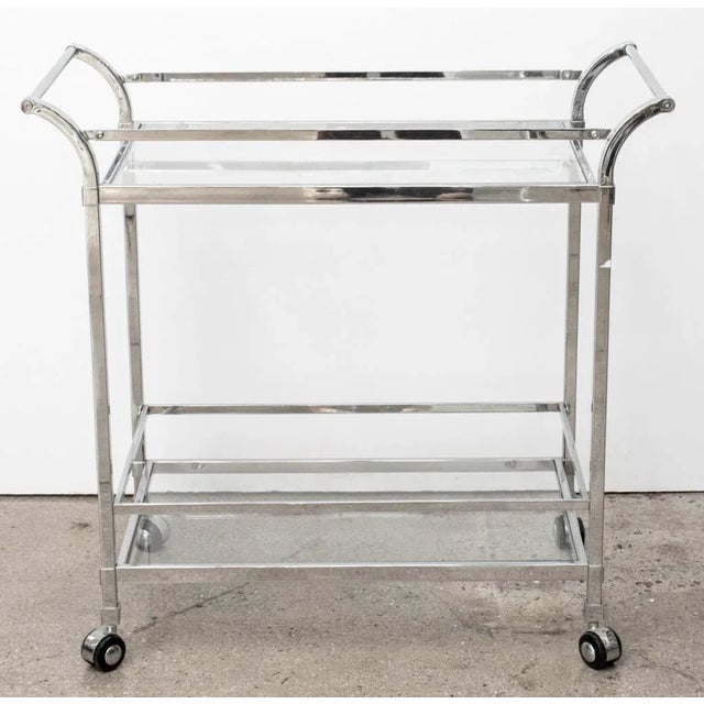 Modern Chrome & Glass 2-Tiered Bar Cart For Sale - Image 12 of 12