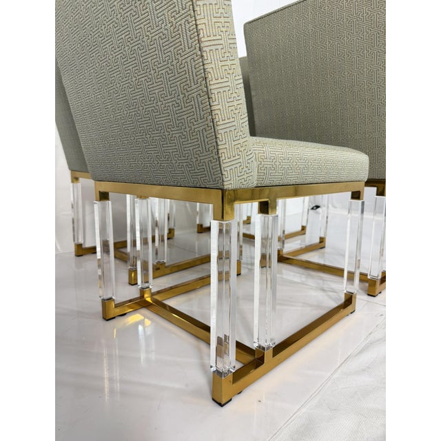 Set of 4 1980s igned Charles Hollis Jones Lucite & Brass Dining Chairs, Metric Line For Sale - Image 12 of 18