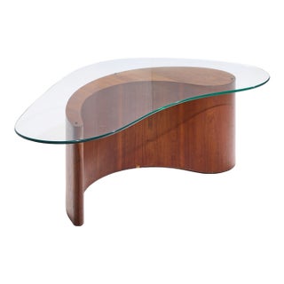 Vladimir Kagan Mid Century Apostrophe Comma Walnut and Glass Coffee Table For Sale
