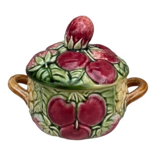 French Majolica Sugar Bowl Fruits Sarreguemines Circa 1920 For Sale