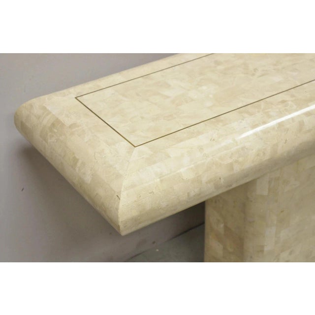 Modern Vintage Tessellated Stone Inlay Modern Pedestal Console Table Attributed to Maitland Smith For Sale - Image 3 of 11