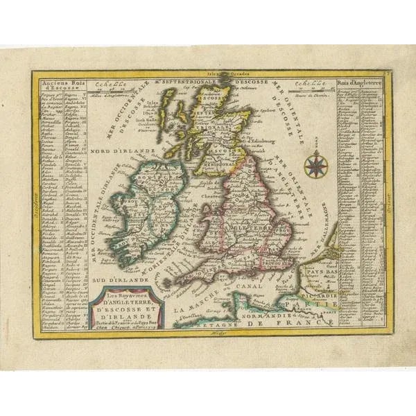 Antique map titled 'Les Royaumes d'Angleterre d'Escosse et d'Irlande (\.)'. A lovely, small map of England, Wales,...