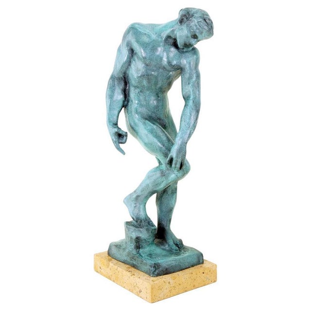 Green After Rodin, Green Modern Figurative Statue, Patinated Bronze For Sale - Image 8 of 8