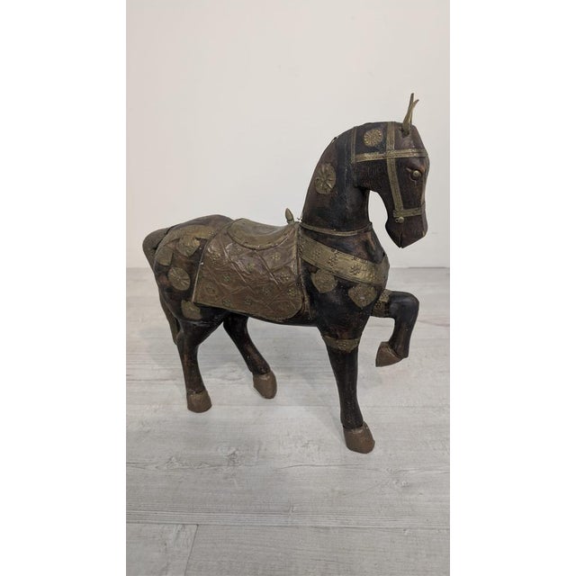Indian Wooden Ceremonial Horse with Brass from Charles Mareck, 1920s For Sale - Image 18 of 18