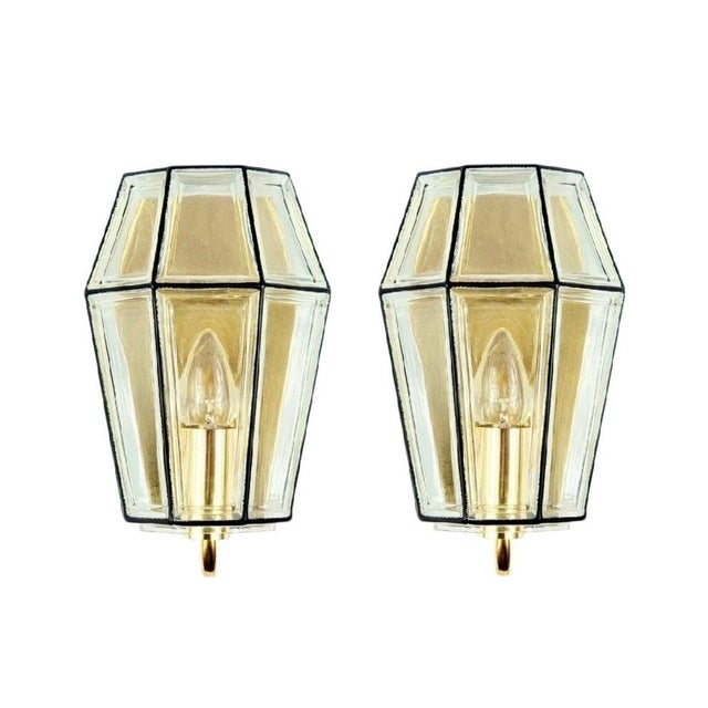 Black Mid-Century Modern Glass and Brass Wall Lamps from Limburg, Germany, 1960s, Set of 2 For Sale - Image 8 of 8