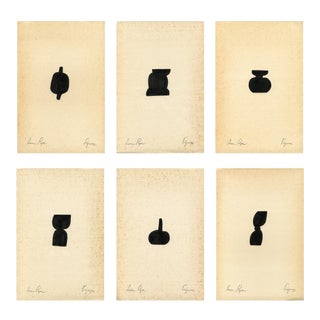 "Figures" Contemporary Minimalist Ink Drawing on Vintage Paper - Set of 6 For Sale