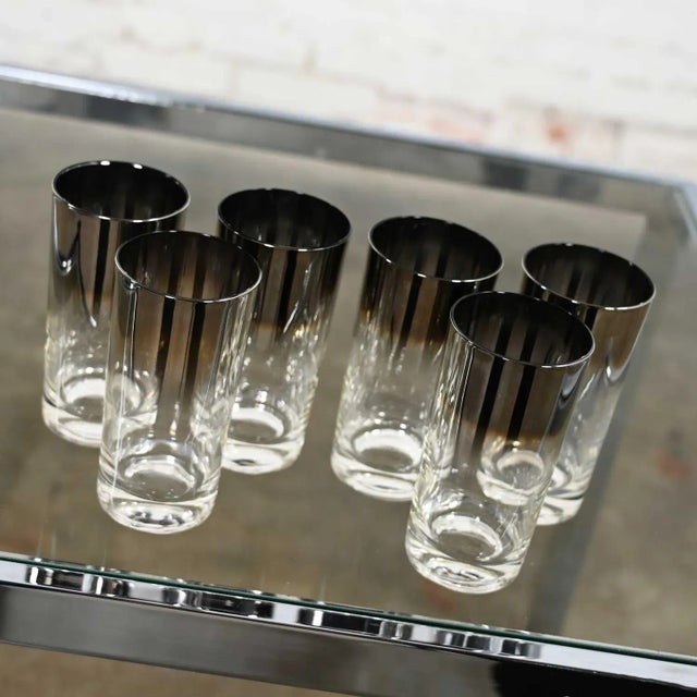 Stunning mid-century modern silver fade highball sized cocktail glasses in the style of Dorothy Thorpe, set of 6....