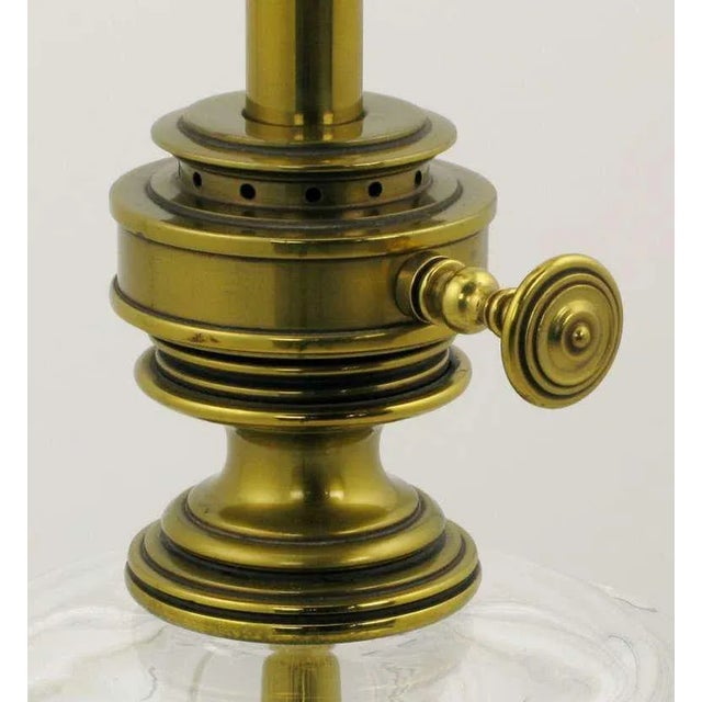 1950s Stiffel Brass & Glass Oil Reservoir Table Lamps - a Pair For Sale - Image 5 of 8