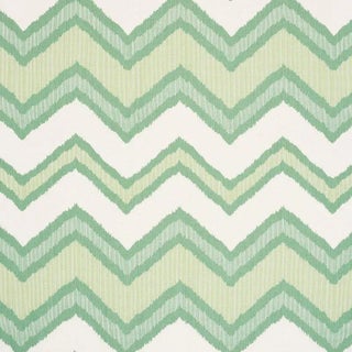 Sample - Schumacher Chevron Ikat Fabric in Green For Sale