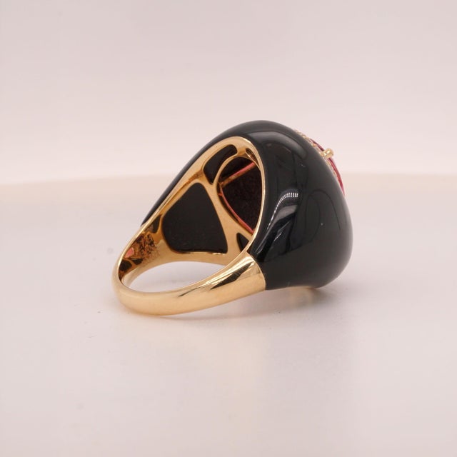 2.72ct Pear Tourmaline, Diamond and Onyx in 14ct Yellow Gold - Fei Liu, Size 7.5 For Sale - Image 6 of 11