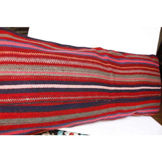 Boho Chic Turkish Flatweave Kilim Stripe Design Pillow Cover -20''x46'' For Sale - Image 3 of 11