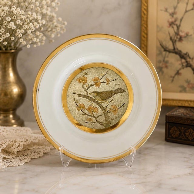 Vintage Japanese “The Art of Chokin” Porcelain Plate – 24K Gold Gilded with Bird and Floral Design This elegant 6 1/4"...