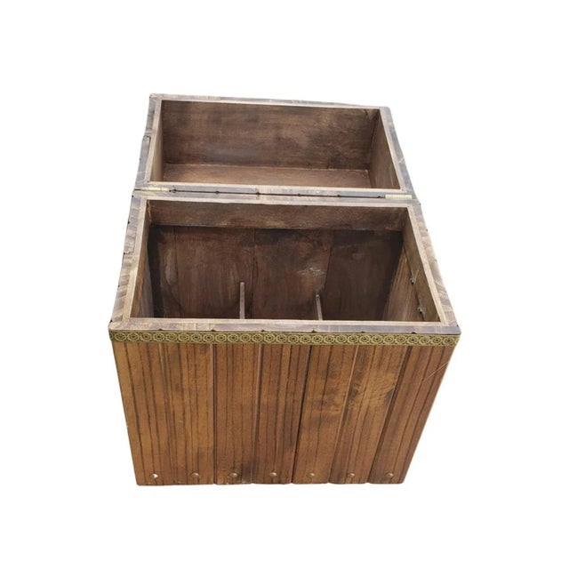 Wood Mid-Century Walnut and Brass Decorated Hinged Portable Wine Cellarette For Sale - Image 7 of 10