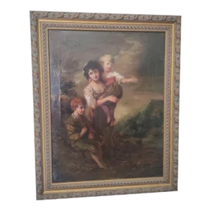 19th Century Mother & Children Landscape Painting